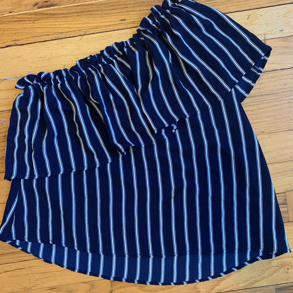 BP One Shoulder Blue Striped Shirt